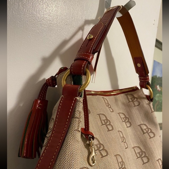 NWT Dooney and Burke Tulip Tassel Tote Handbag - Brand New Brown and Amber - Picture 3 of 12